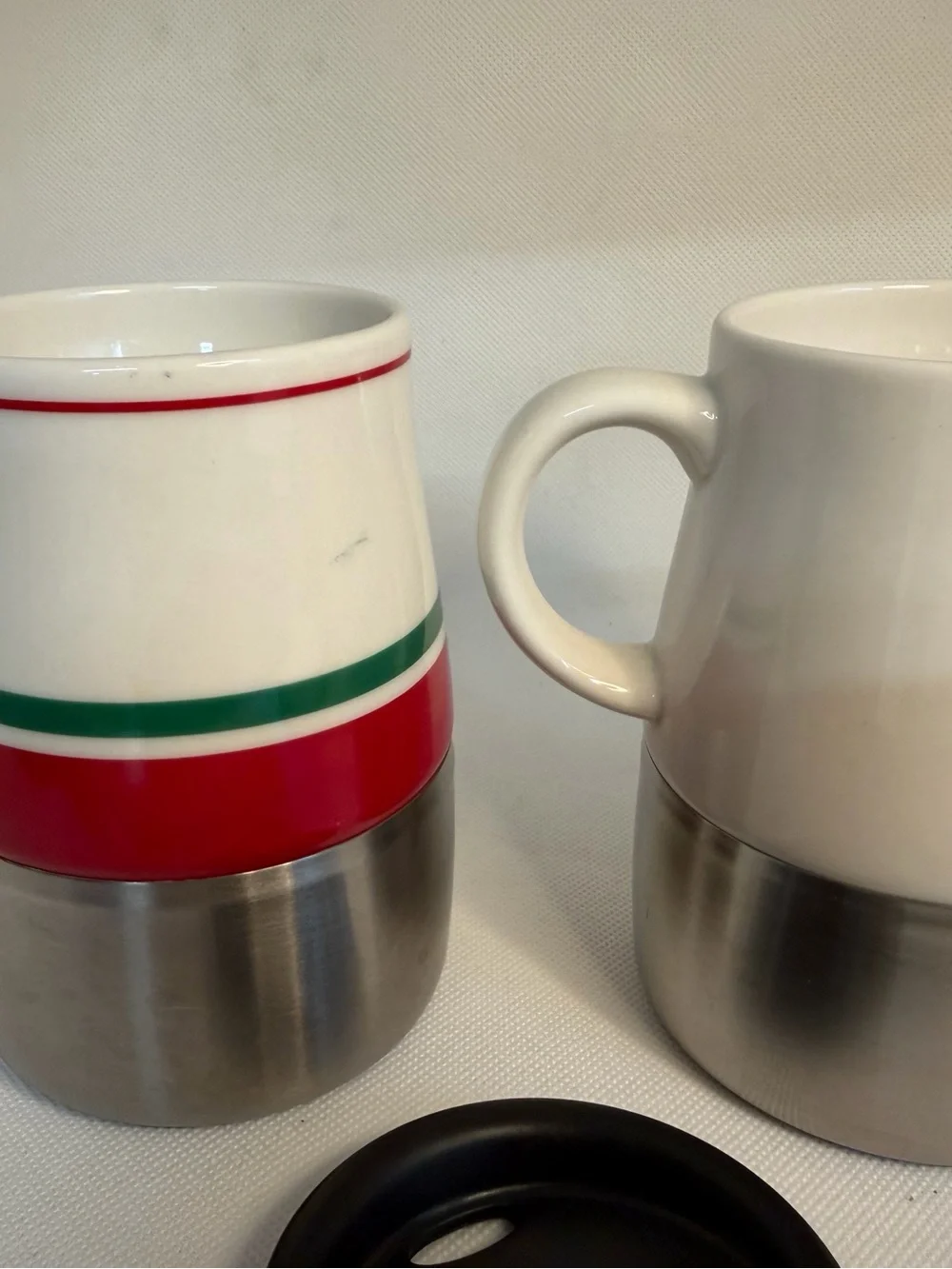 Two Starbucks Travel 14 Oz Mugs One Lid 2005/2006 Stainless Steel Bottoms